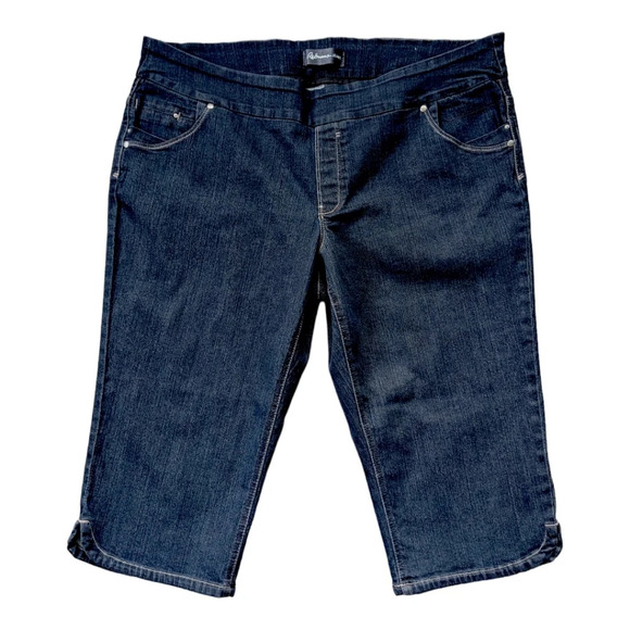 Reitmans Denim Dark Wash Black Stretch Walking Shorts Capris  22 - Picture 1 of 10